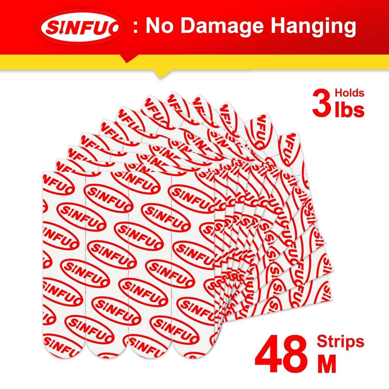 Sinfuo 48 Medium Picture Tape for Walls No Damage, Adhesive Strips for Wall Hooks, Removable Picture Hanging Strips, Residue Free Tape Home Double Sided Tape Heavy Duty Variety Pack - Image 1
